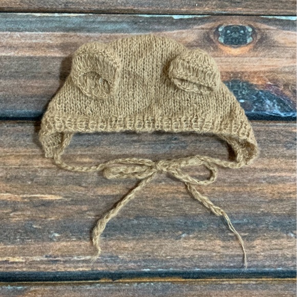 Newborn Knit Brown Swaddle Sack and Hat with Brown Ears - for photo shoots - Picture 4 of 4